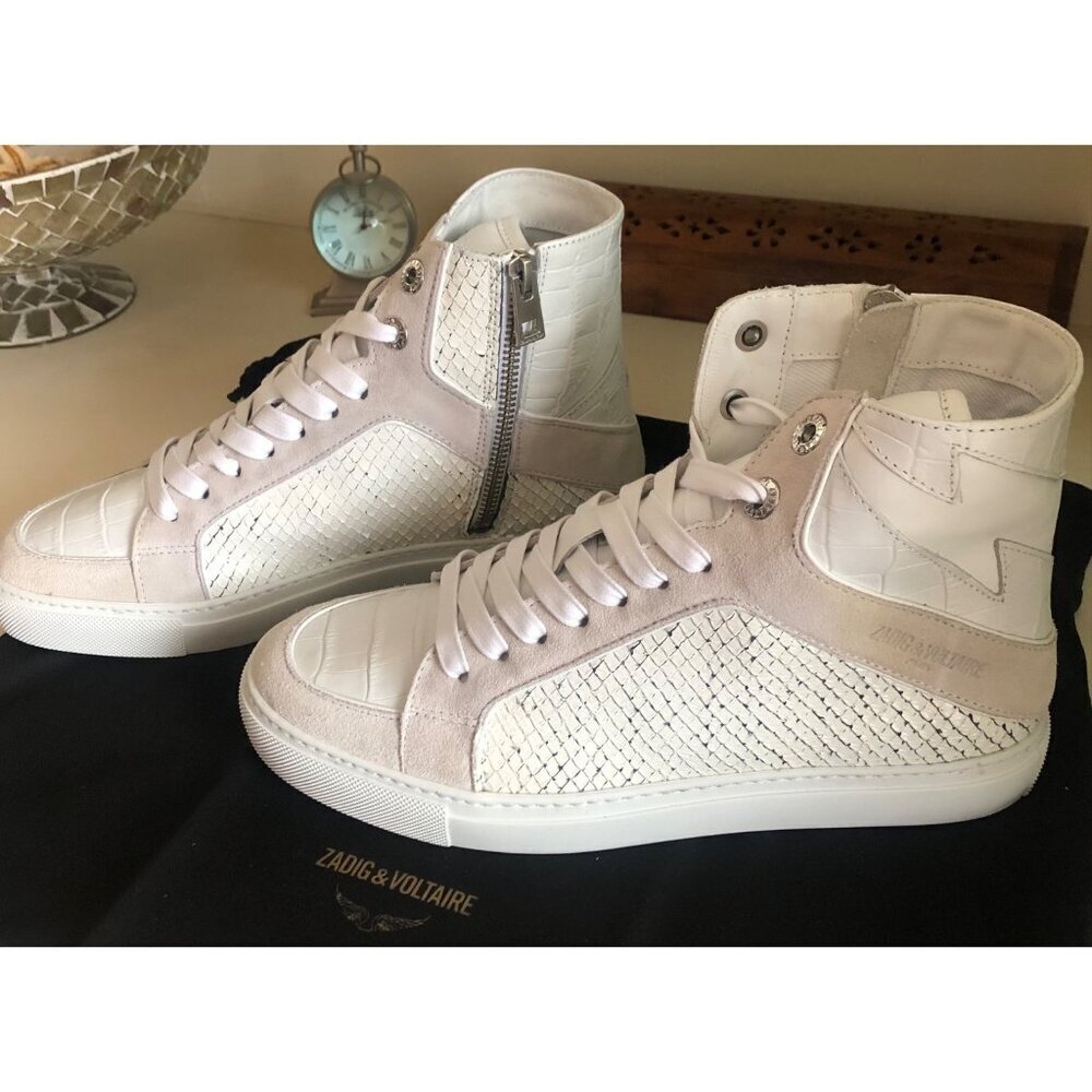 NIB Zadig & Voltaire High Flash Keith Leather Suede Sneaker Snake look Size 7 - Picture 3 of 13
